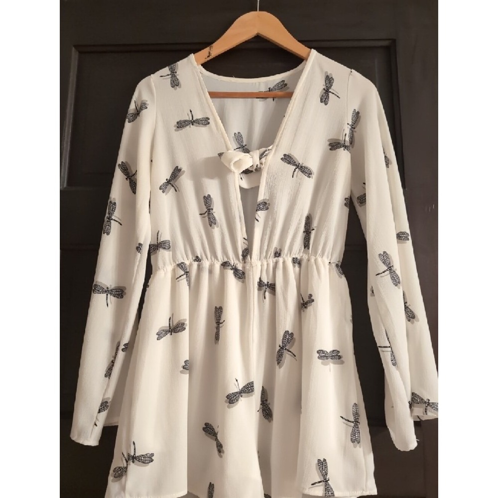 Women's Dragonfly Tie-Front Romper - Lightweight Long-Sleeve Jumpsuit